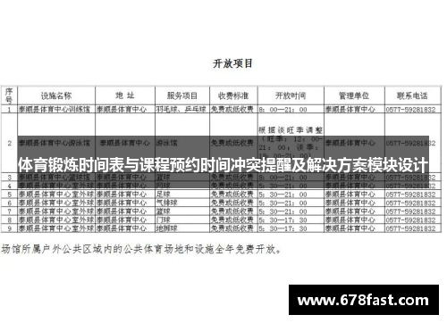 体育锻炼时间表与课程预约时间冲突提醒及解决方案模块设计